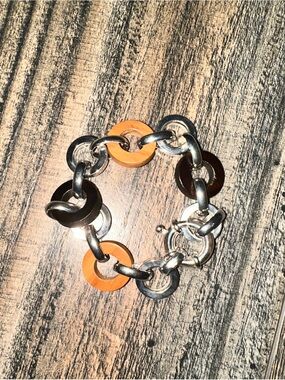 Chunky Italian made Silver 925 Link Bracelet with maple & Dark Brown Wood Accent